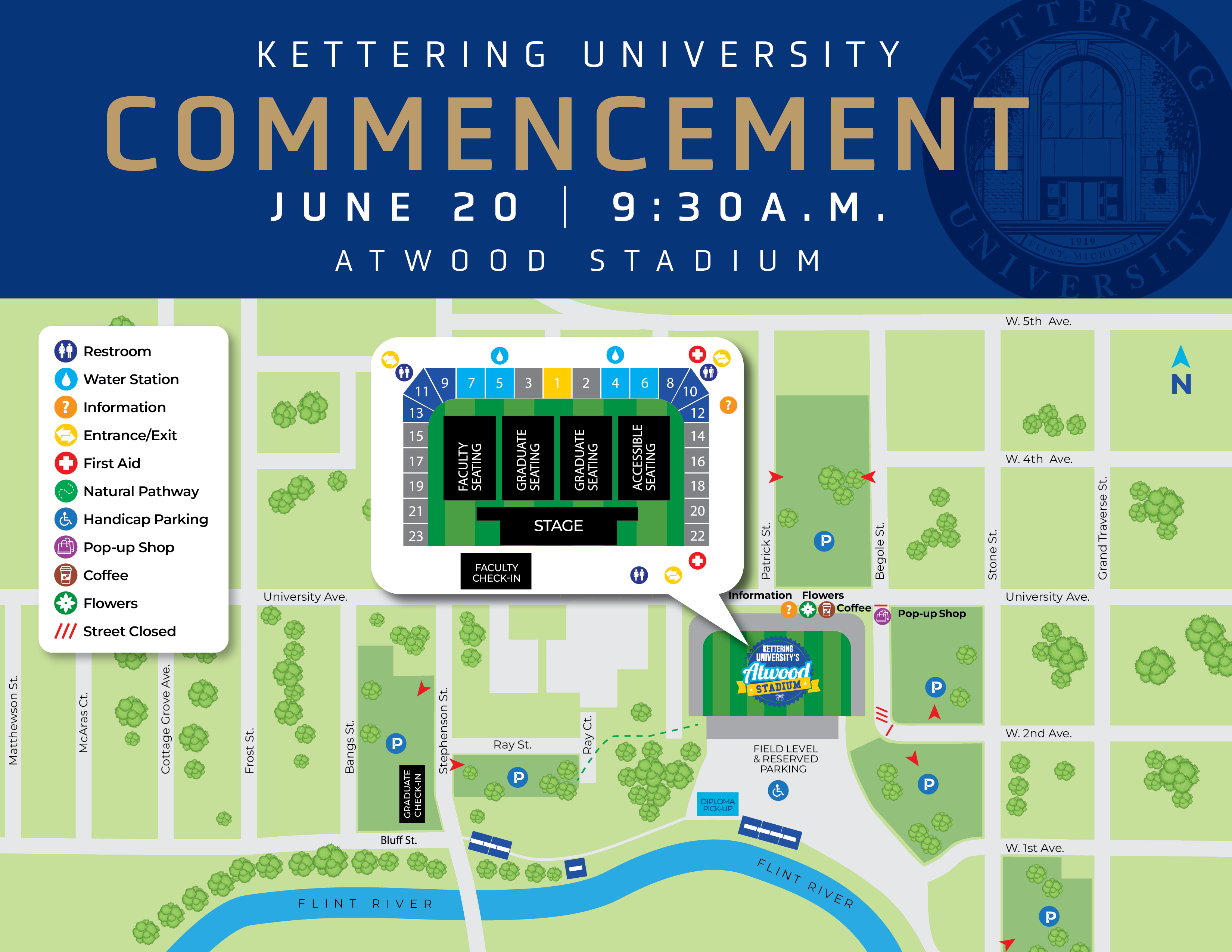 Commencement parking map for Atwoood stadium