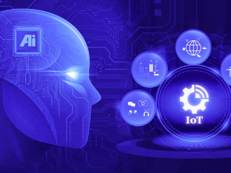 An artistic representation highlights the integration of artificial intelligence (AI) and the Internet of Things (IoT), emphasizing their interconnected applications in smart technologies.