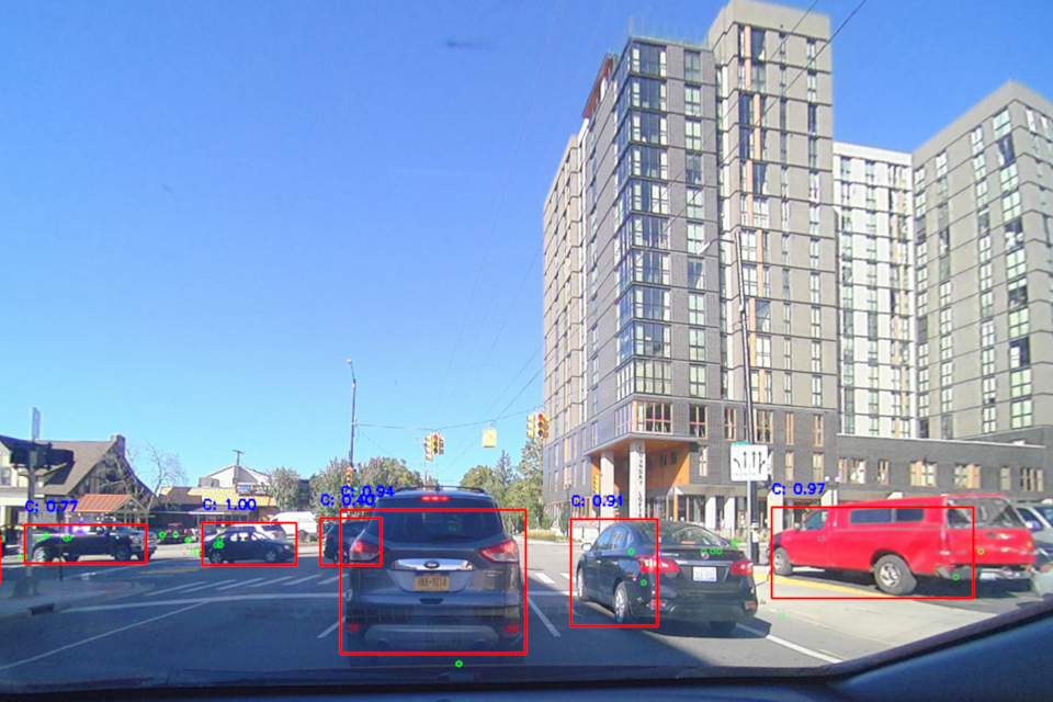 Autonomous vehicles detecting objects along the road.