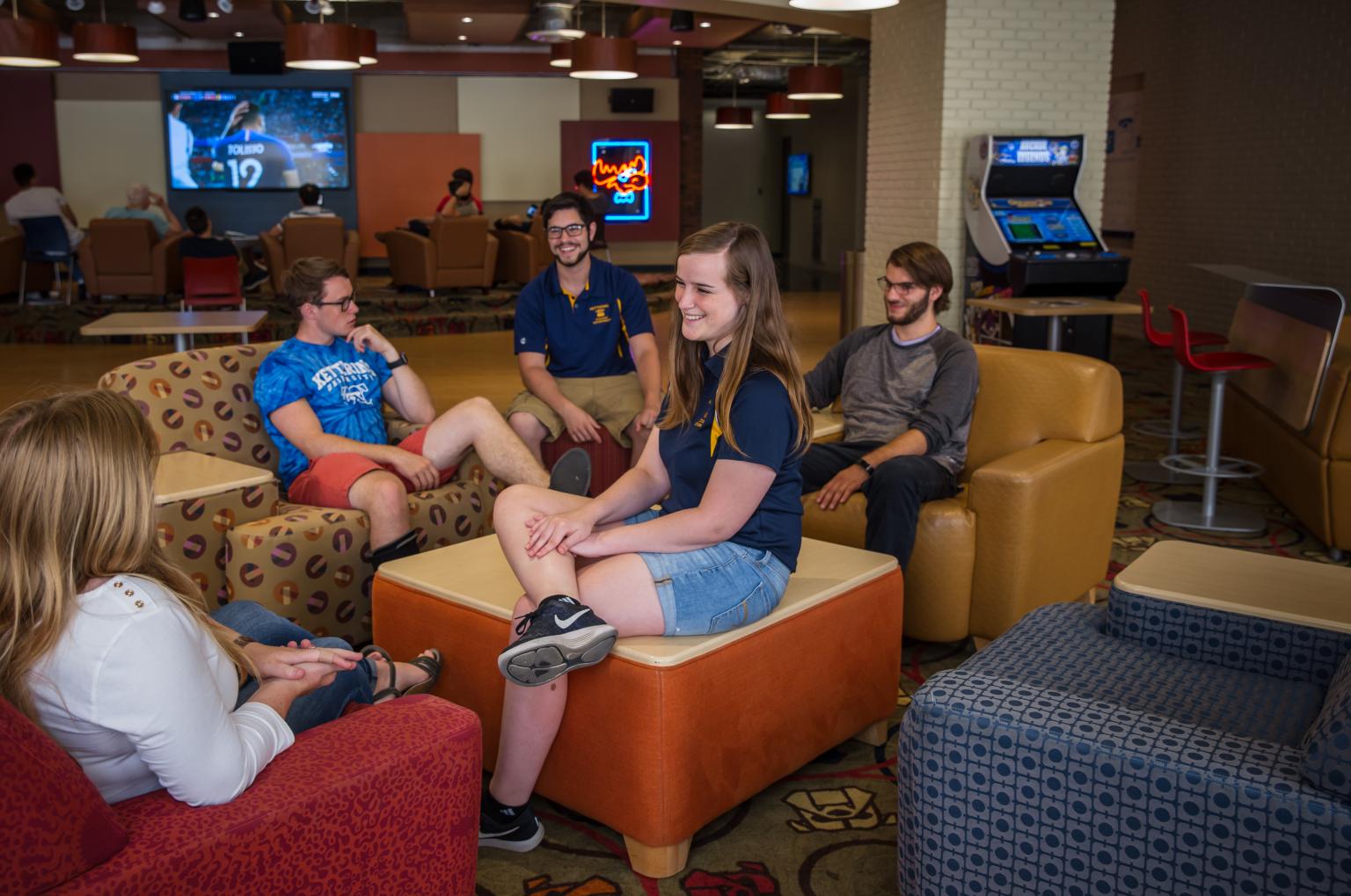 Students enjoy spending time in BJs Lounge.