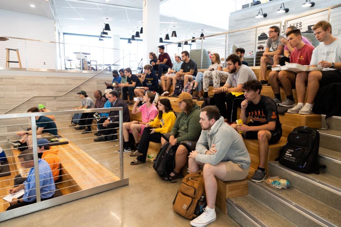 A large crowd during a speaker series in the Learning Commons