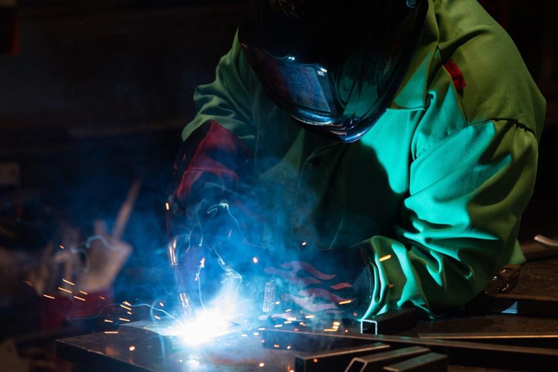 A student welding