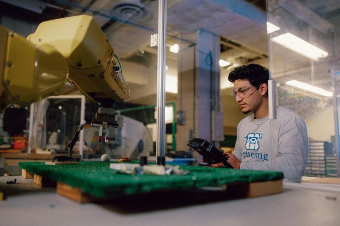 A student working in the Polymer Lab