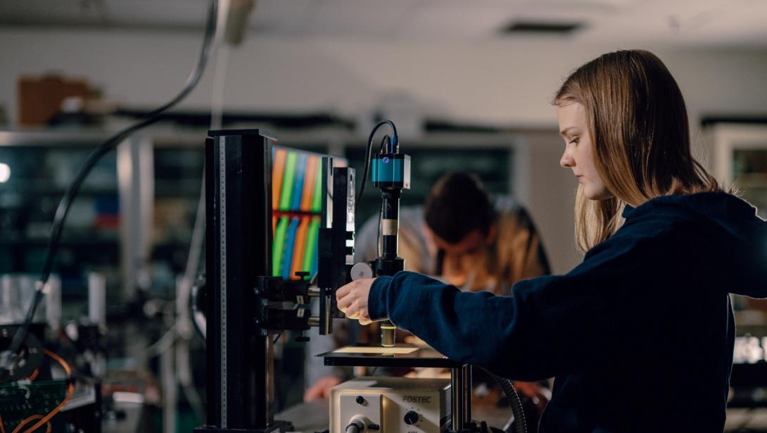 A student works in the Optics Lab