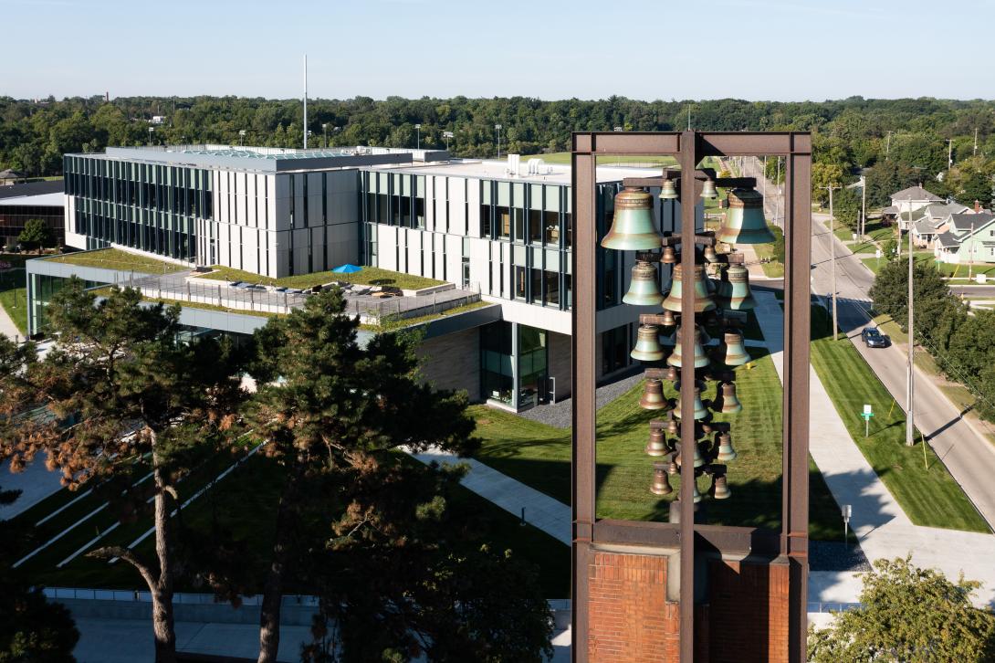 Bell tower with Learning Commons in the back