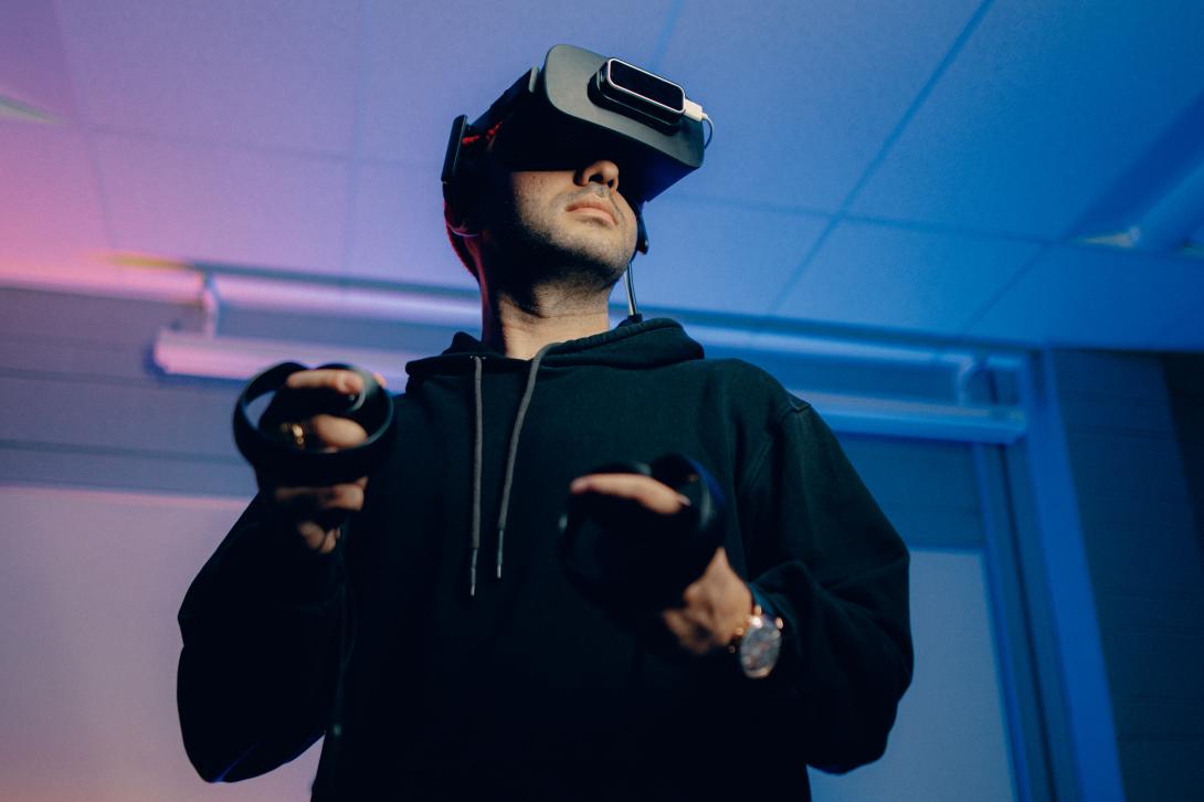 student using virtual reality headset