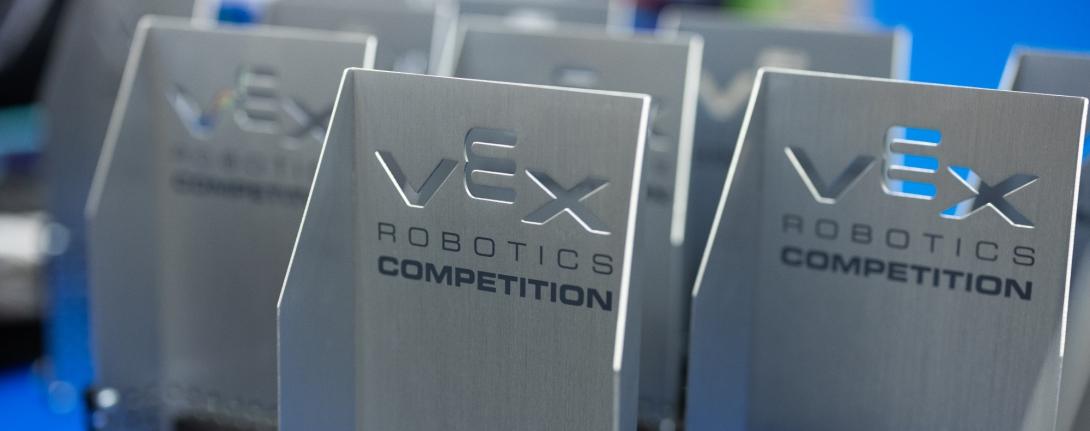 VEX Robotics Competition trophies displayed at Kettering University.