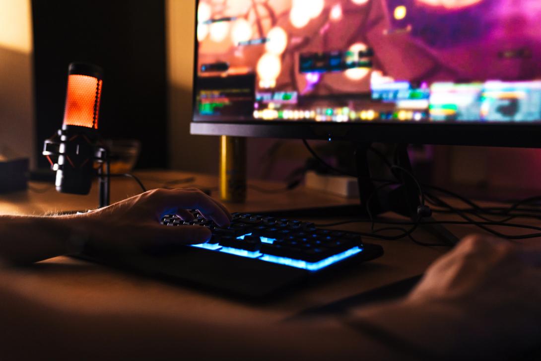 student playing game on computer